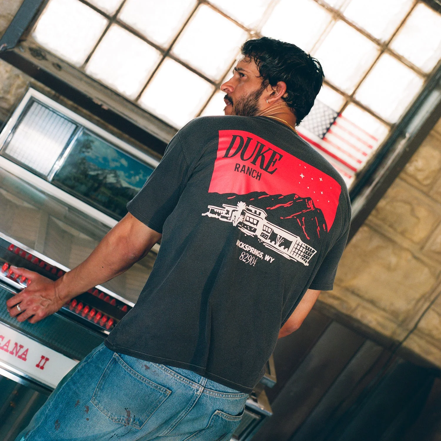 Duke Ranch Vintage Black + Red T-Shirt - Image 2