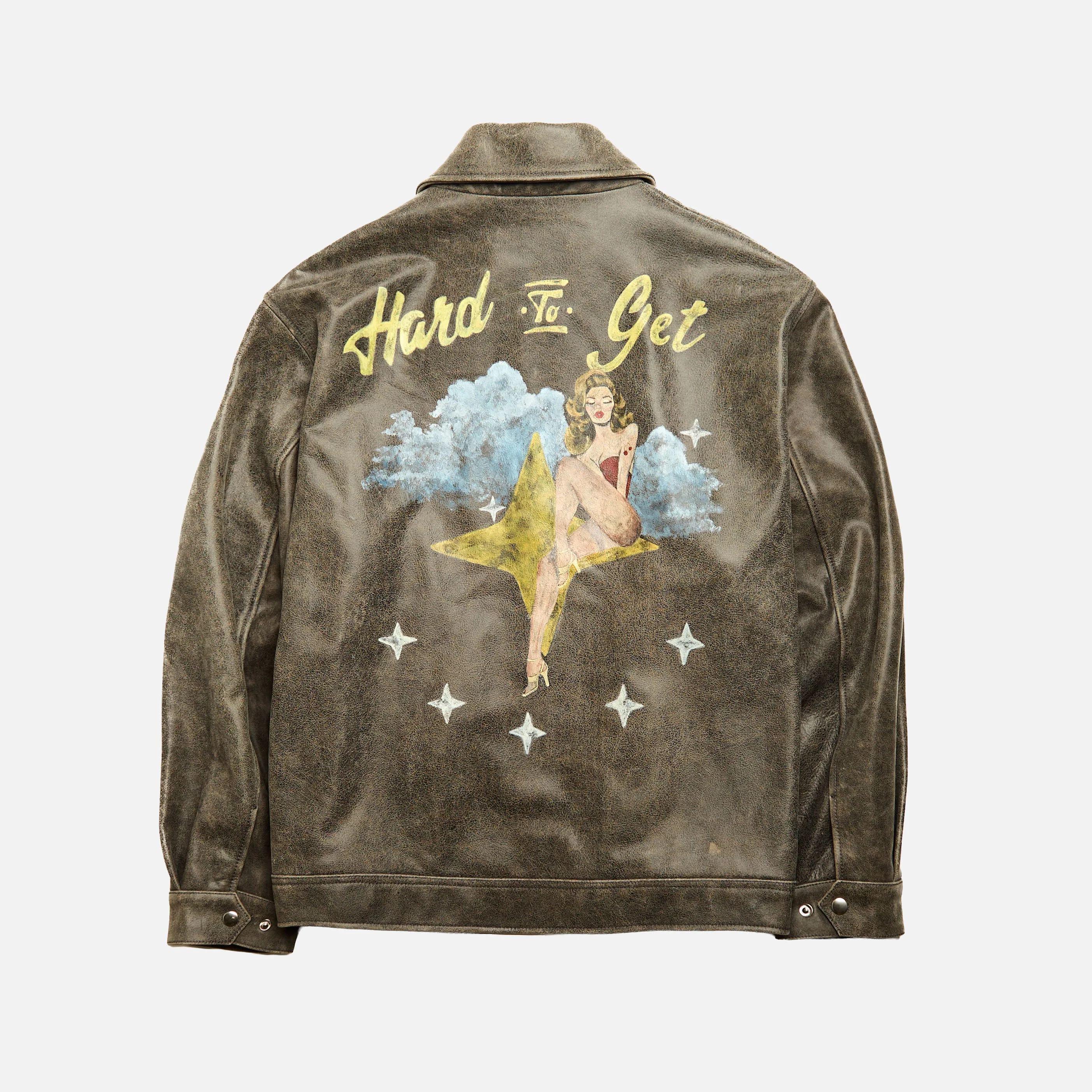Hand-Painted Pin Up Hard To Get Washed Black Jacket - Image 3