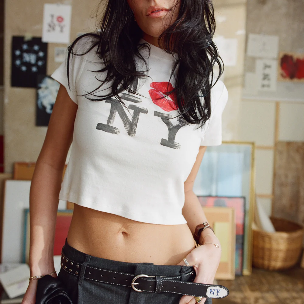 I Kiss NY Vintage White Baby Tee - Women's - Image 6