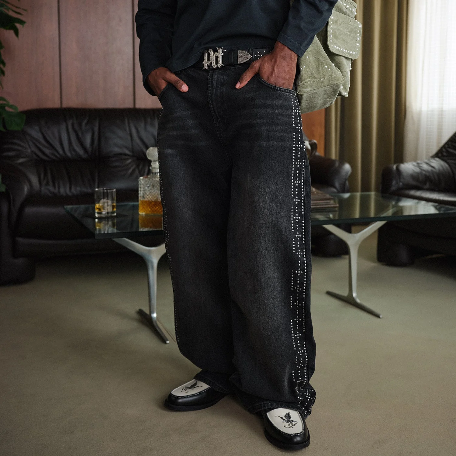 Peso Black Studded Denim Jeans - Image 4