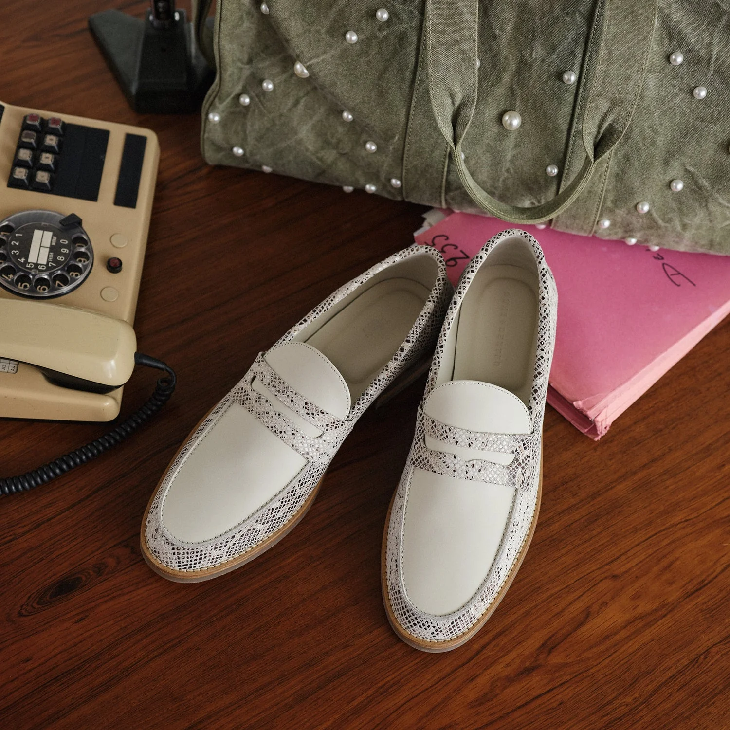 Peso Snakeskin + White Penny Loafer - Men's - Image 7